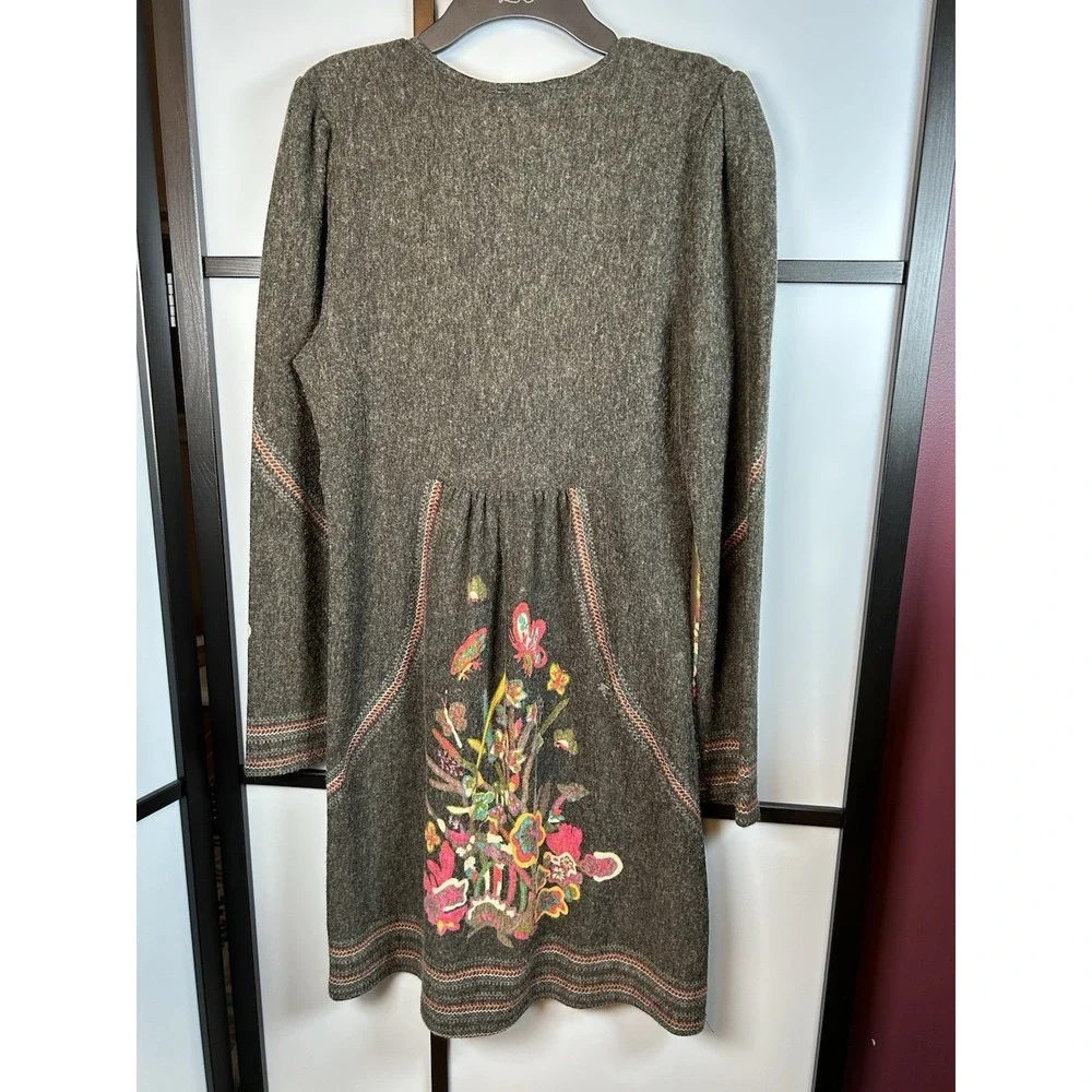 Aryeh Boho Sweater Dress Charcoal Floral Butterfly Embroidered Crochet Lace Sz L - Picture 2 of 12